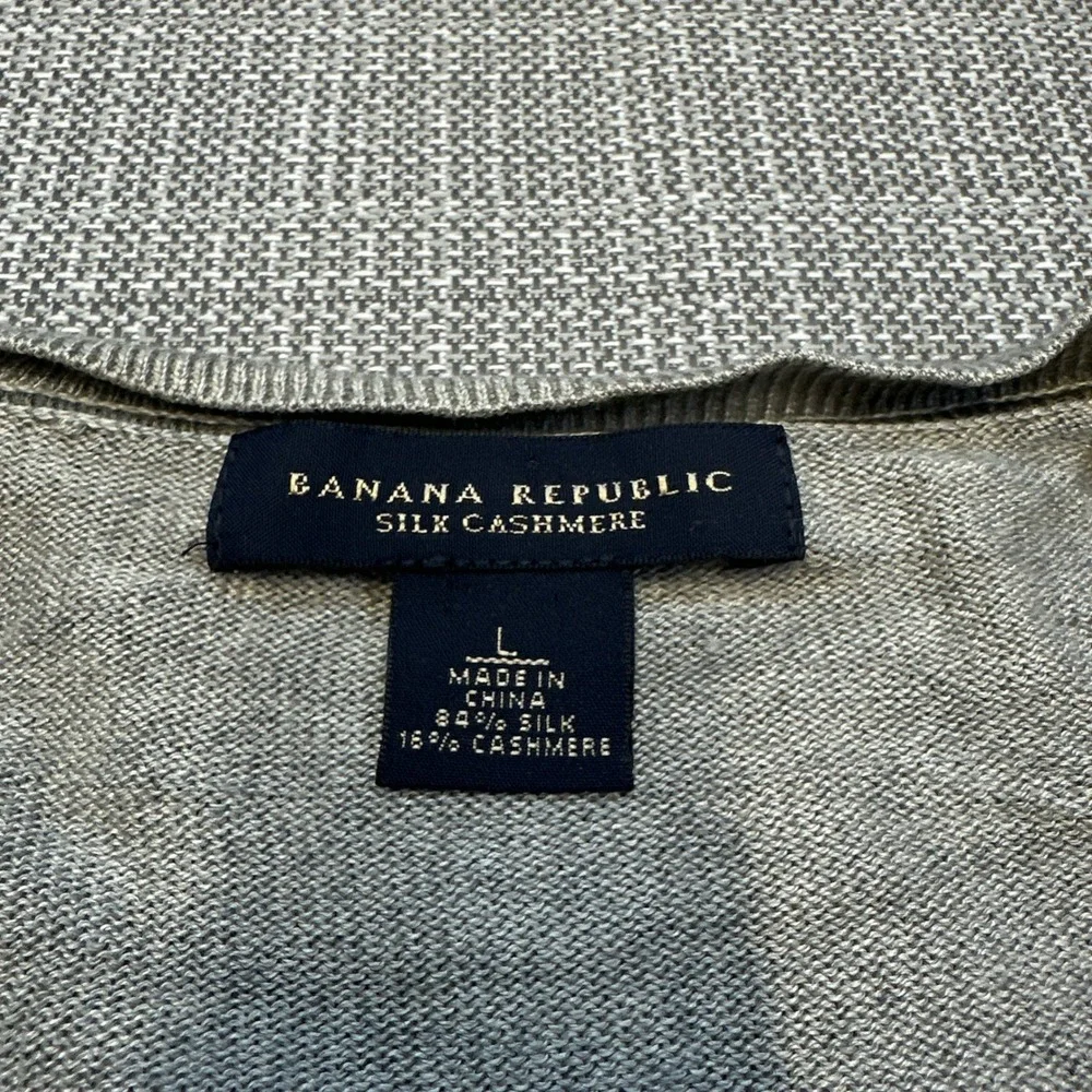 Banana Republic Silk Cashmere V-Neck Sweater Mens Large Gray Long Sleeve